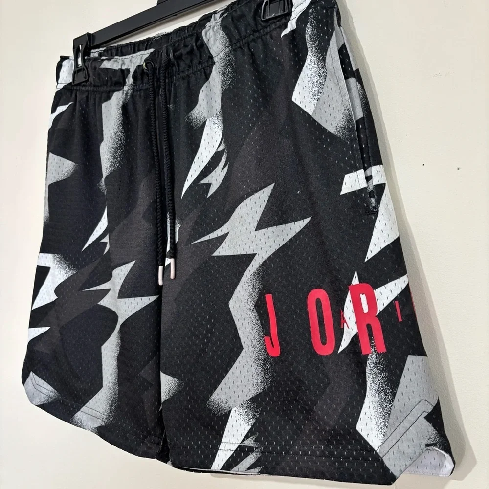 Nike Jordan Mens S Jumpman Air Tribal Printed Black Gray Pull On Mesh Shorts